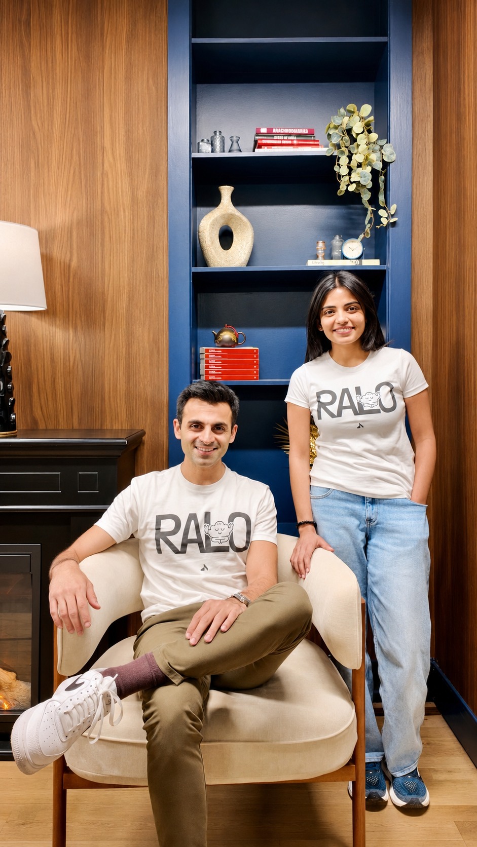 Ralo founders wearing Ralo t-shirts in the office